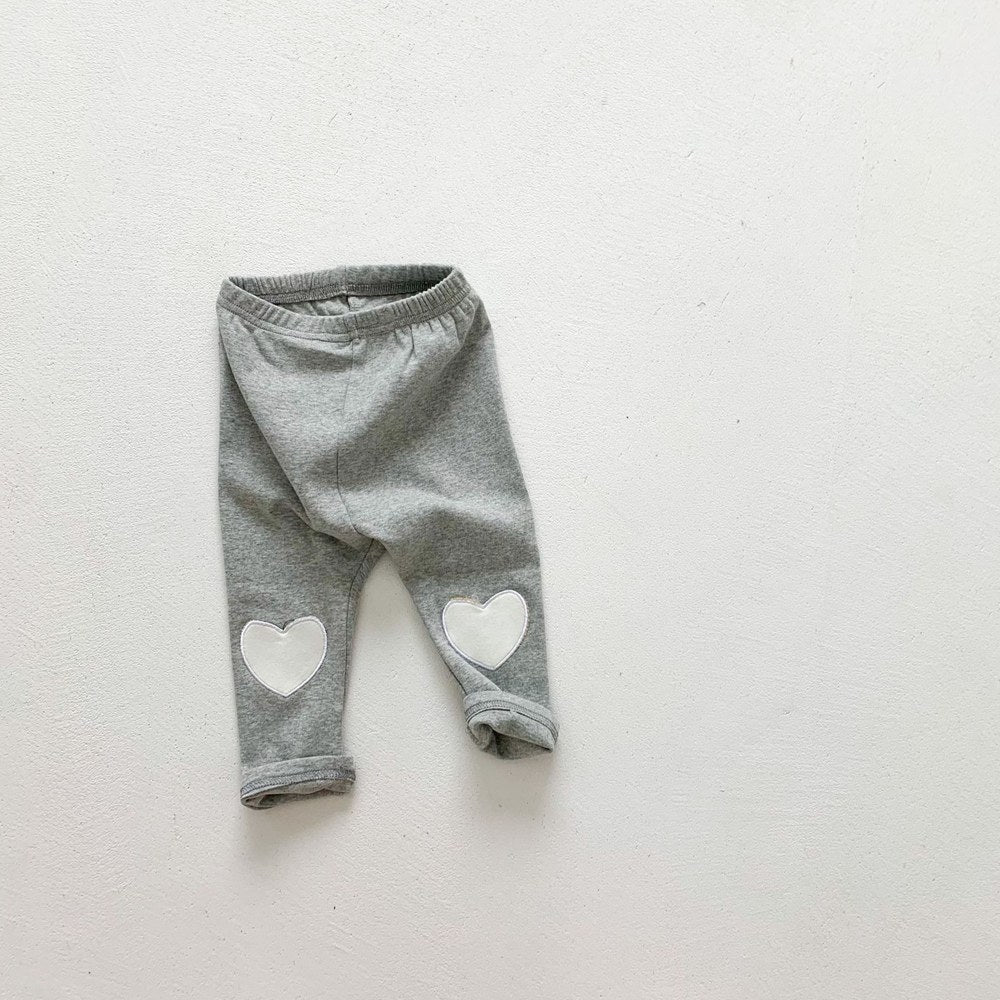 Baby Girl Heart Patched Pattern Soft Cotton Leggings