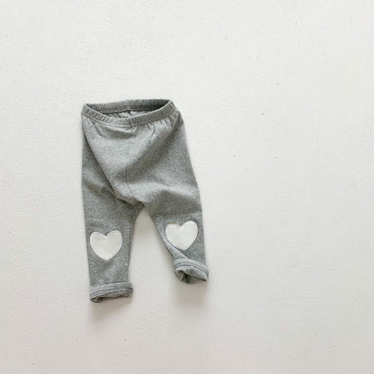 Baby Girl Heart Patched Pattern Soft Cotton Leggings