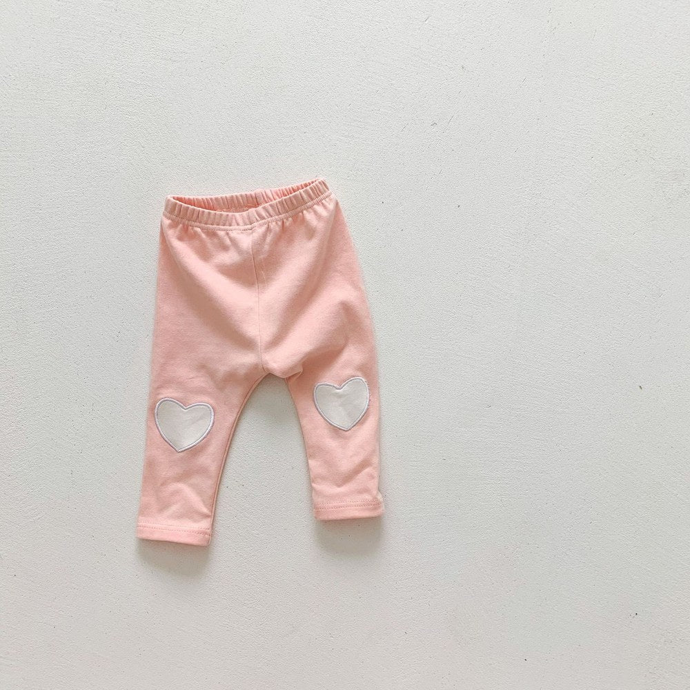 Baby Girl Heart Patched Pattern Soft Cotton Leggings