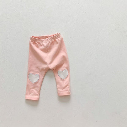 Baby Girl Heart Patched Pattern Soft Cotton Leggings