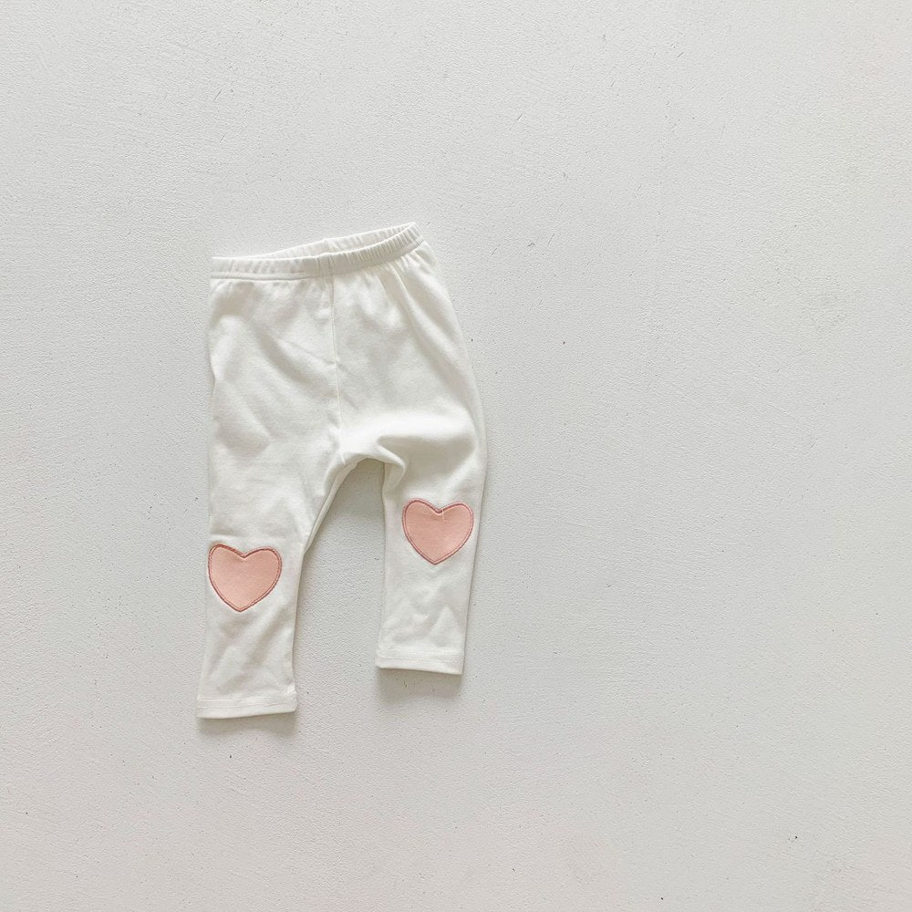 Baby Girl Heart Patched Pattern Soft Cotton Leggings