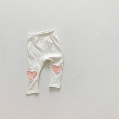Baby Girl Heart Patched Pattern Soft Cotton Leggings