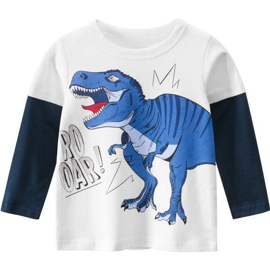Baby Boy Cartoon Dinosaur Graphic Long Sleeves New Style Cute Shirt