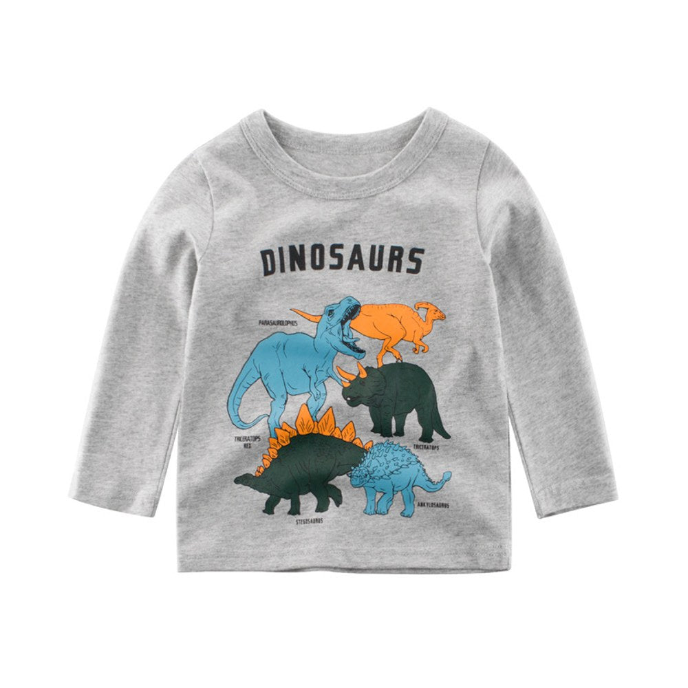 Baby Boy Cartoon Dinosaur Graphic Long Sleeves New Style Cute Shirt