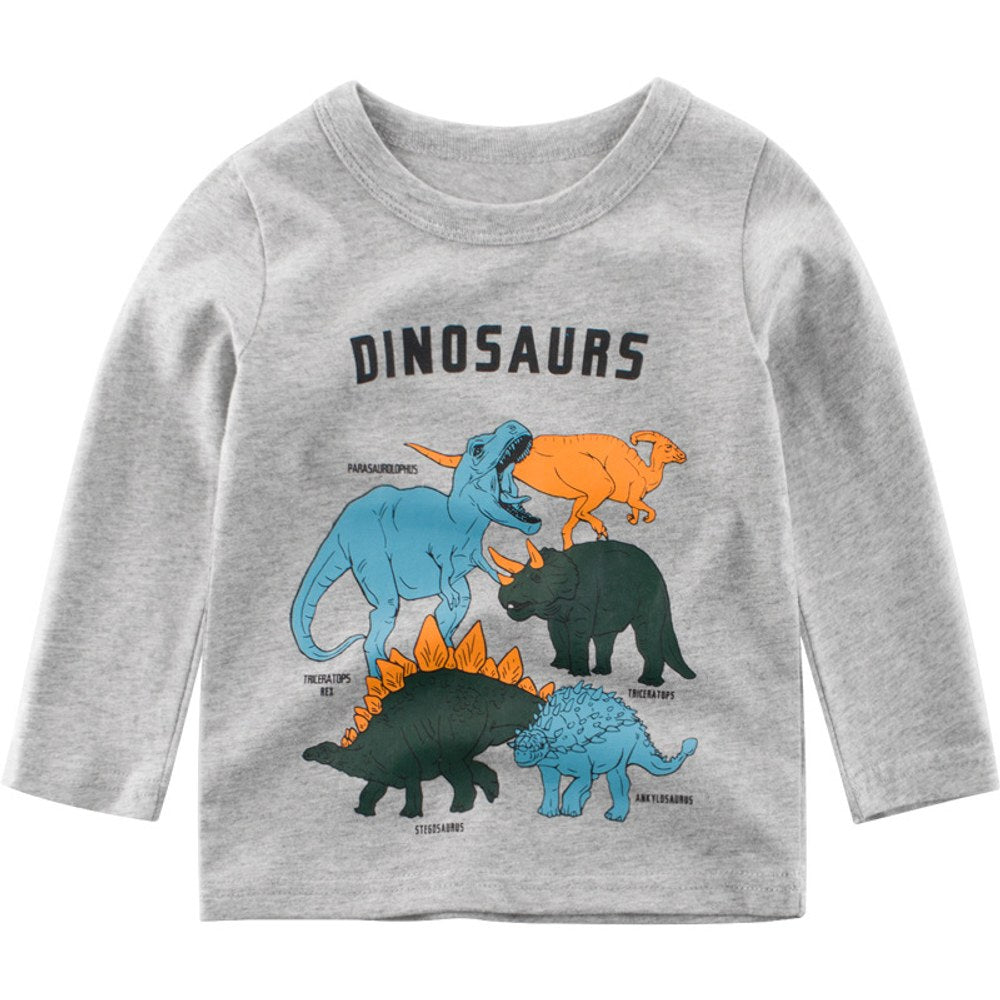 Baby Boy Cartoon Dinosaur Graphic Long Sleeves New Style Cute Shirt