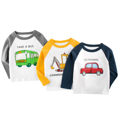 Baby Boy Cartoon Car Graphic Color Matching Design Korean Style Cotton Shirt