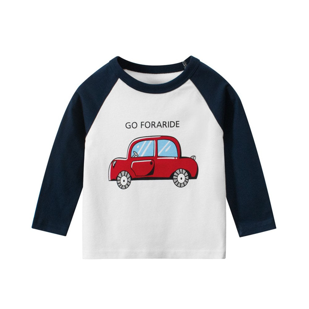 Baby Boy Cartoon Car Graphic Color Matching Design Korean Style Cotton Shirt