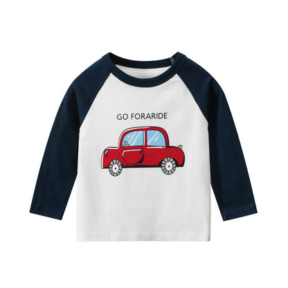 Baby Boy Cartoon Car Graphic Color Matching Design Korean Style Cotton Shirt