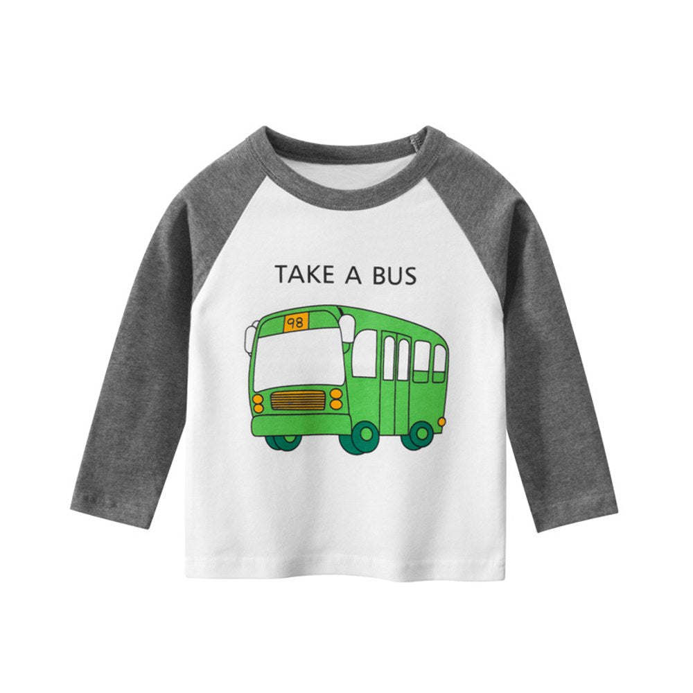 Baby Boy Cartoon Car Graphic Color Matching Design Korean Style Cotton Shirt