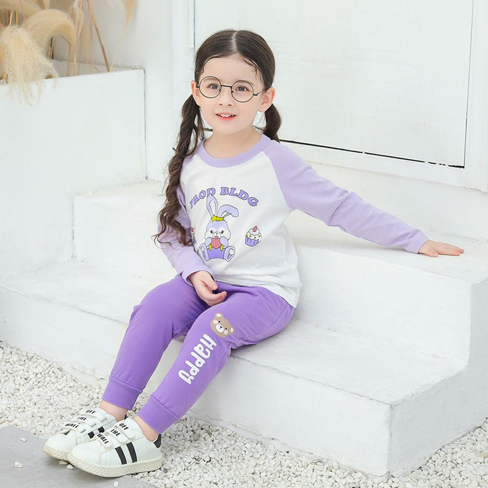 Baby Girl Cute Bunny Graphic Contrast Design Korean Style Cotton Shirt