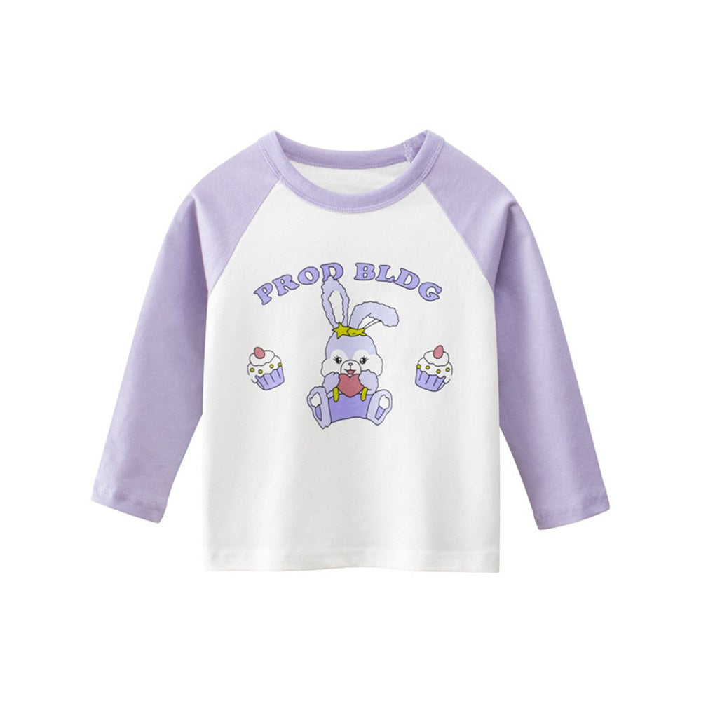 Baby Girl Cute Bunny Graphic Contrast Design Korean Style Cotton Shirt