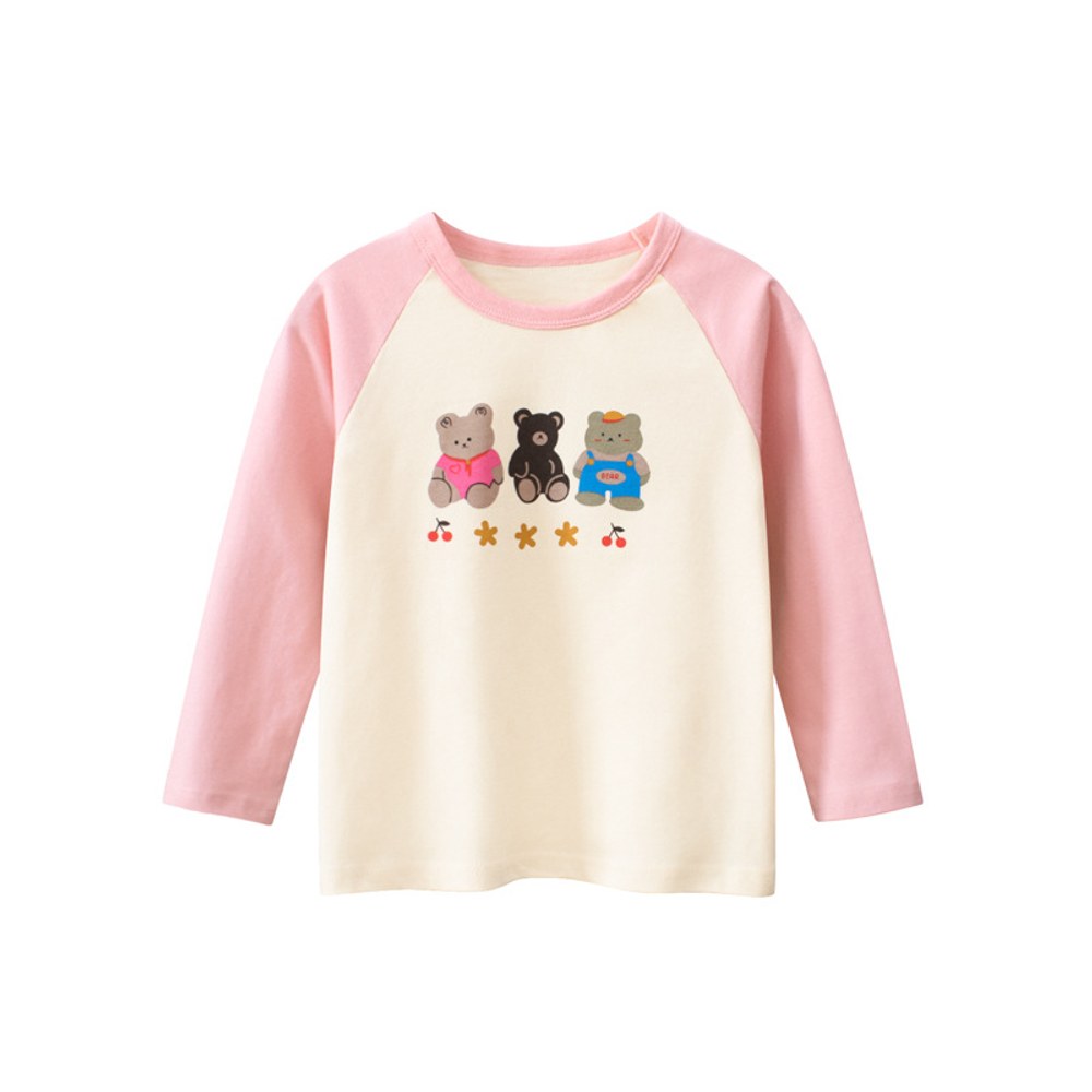 Baby Cartoon Bears Pattern Long Sleeves Soft Cotton Pullover Fashion Shirt