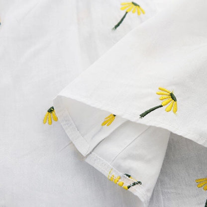 Baby Girl Floral Embroidery Graphic Single Breasted Lapel Sweet Shirt