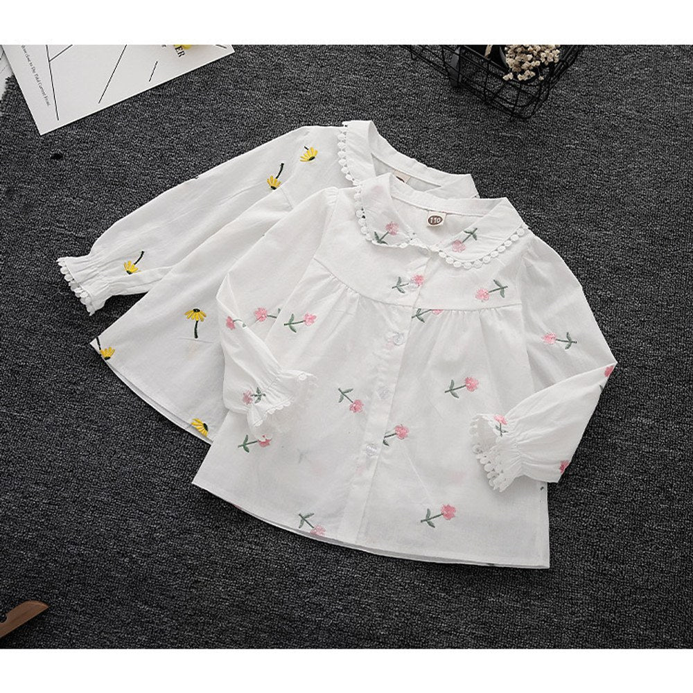 Baby Girl Floral Embroidery Graphic Single Breasted Lapel Sweet Shirt
