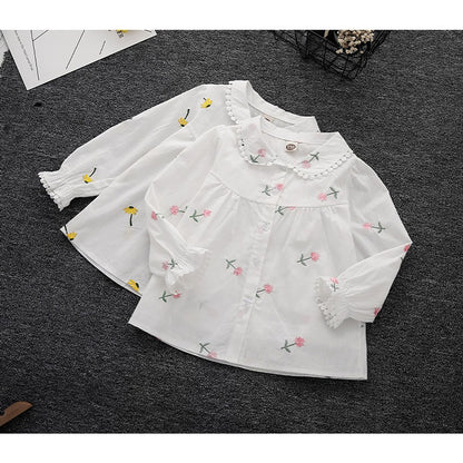 Baby Girl Floral Embroidery Graphic Single Breasted Lapel Sweet Shirt
