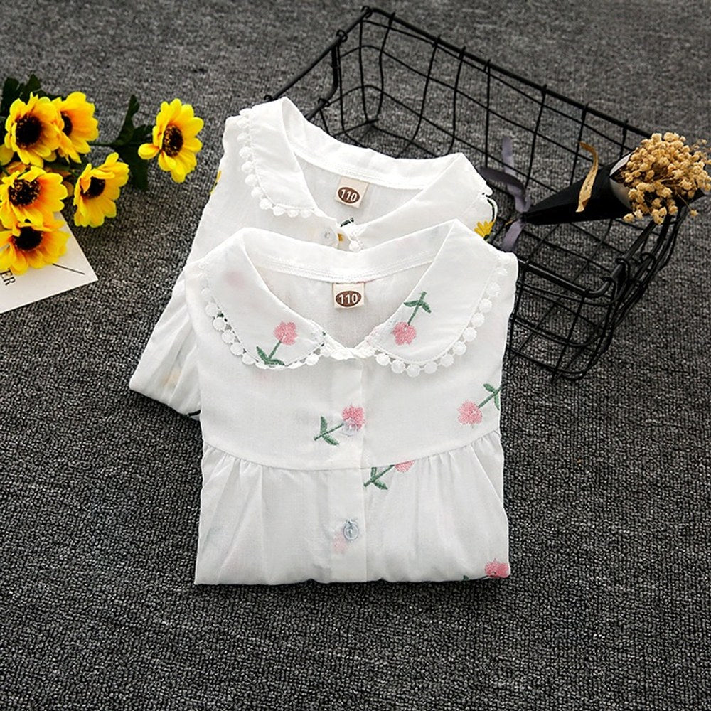 Baby Girl Floral Embroidery Graphic Single Breasted Lapel Sweet Shirt