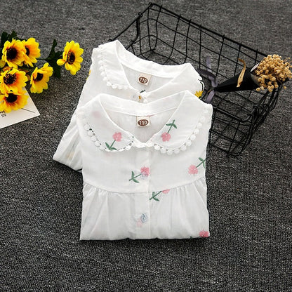 Baby Girl Floral Embroidery Graphic Single Breasted Lapel Sweet Shirt