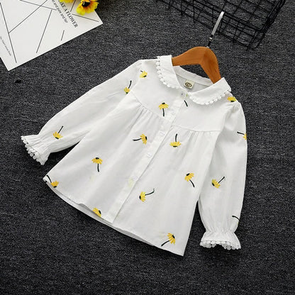 Baby Girl Floral Embroidery Graphic Single Breasted Lapel Sweet Shirt