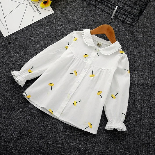 Baby Girl Floral Embroidery Graphic Single Breasted Lapel Sweet Shirt