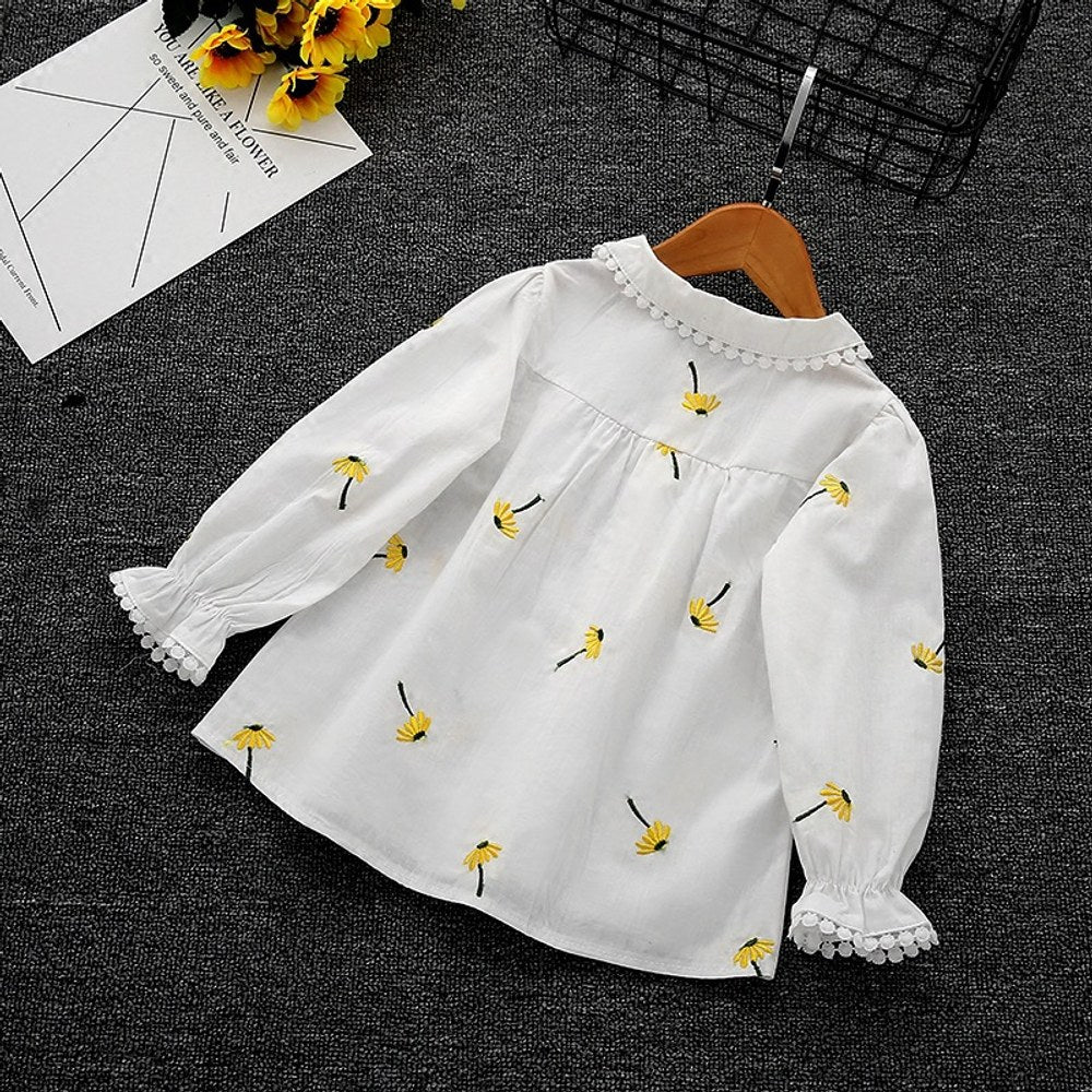 Baby Girl Floral Embroidery Graphic Single Breasted Lapel Sweet Shirt