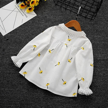 Baby Girl Floral Embroidery Graphic Single Breasted Lapel Sweet Shirt