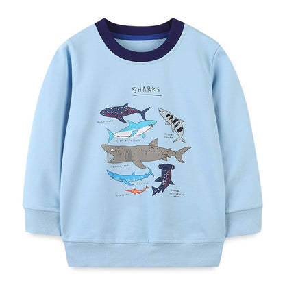 Baby Cartoon Dinosaur Pattern Color Matching Collar Design Cotton Hoodies