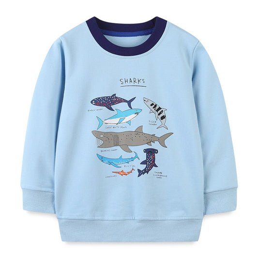 Baby Cartoon Dinosaur Pattern Color Matching Collar Design Cotton Hoodies