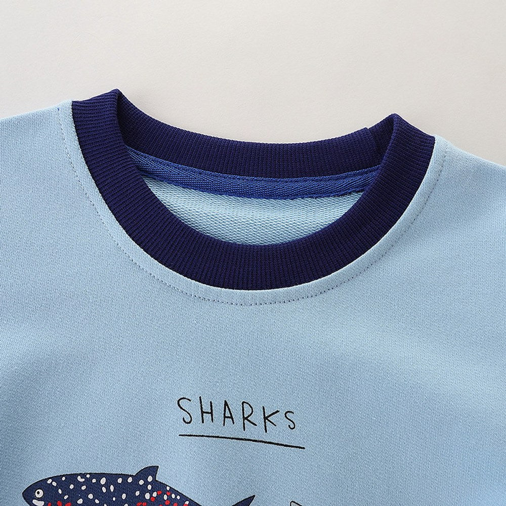 Baby Cartoon Dinosaur Pattern Color Matching Collar Design Cotton Hoodies