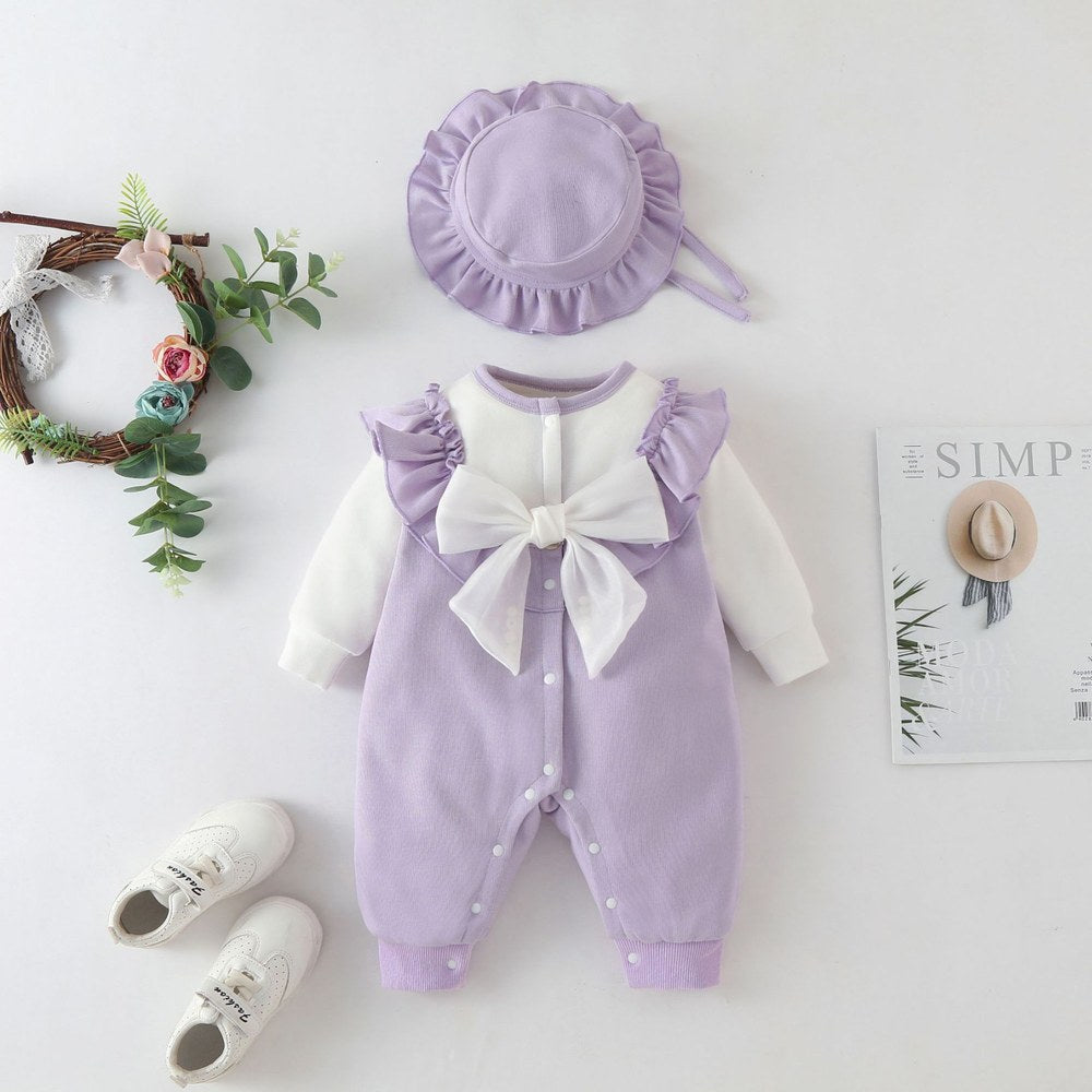Baby Girl 3pcs Big Bow Patched Pattern Long Sleeve Romper