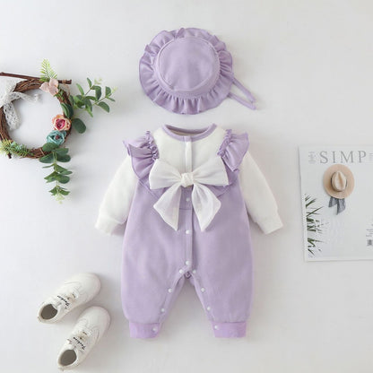 Baby Girl 3pcs Big Bow Patched Pattern Long Sleeve Romper