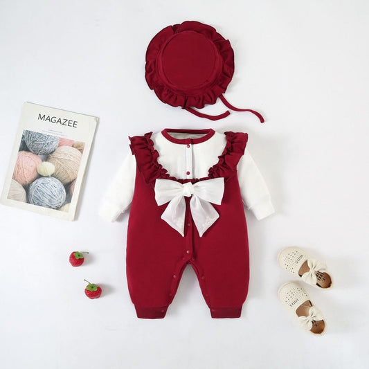 Baby Girl 3pcs Big Bow Patched Pattern Long Sleeve Romper