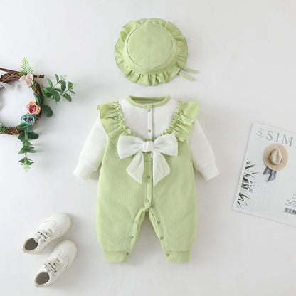 Baby Girl 3pcs Big Bow Patched Pattern Long Sleeve Romper