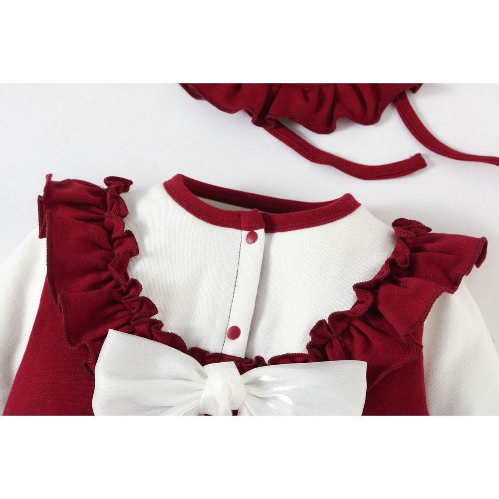 Baby Girl 3pcs Big Bow Patched Pattern Long Sleeve Romper