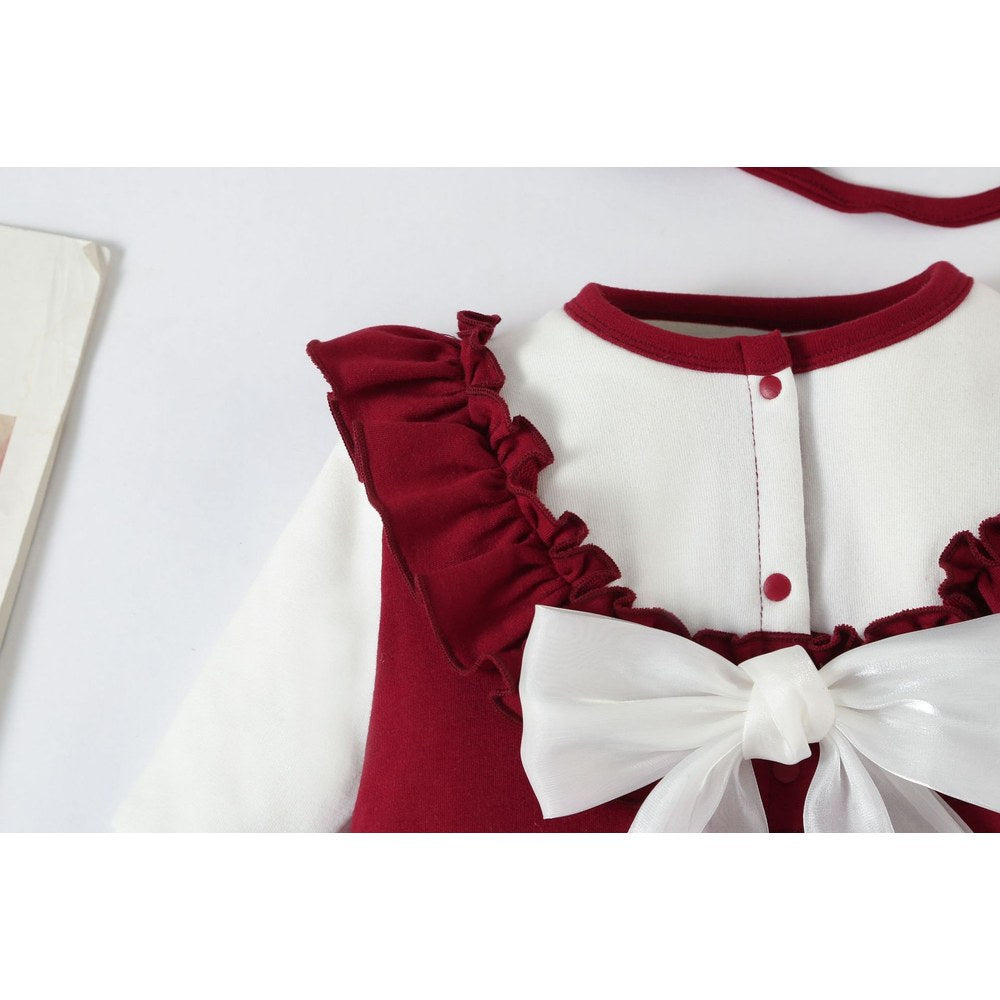 Baby Girl 3pcs Big Bow Patched Pattern Long Sleeve Romper