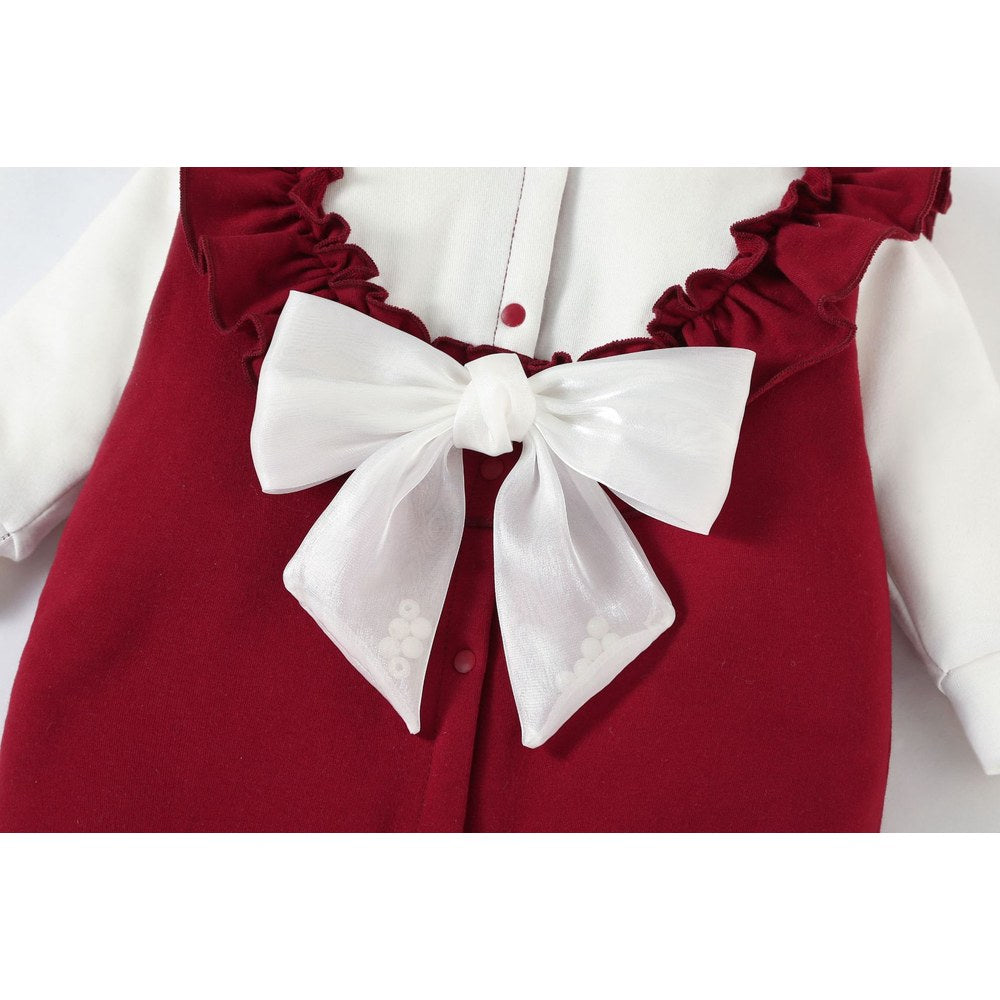 Baby Girl 3pcs Big Bow Patched Pattern Long Sleeve Romper