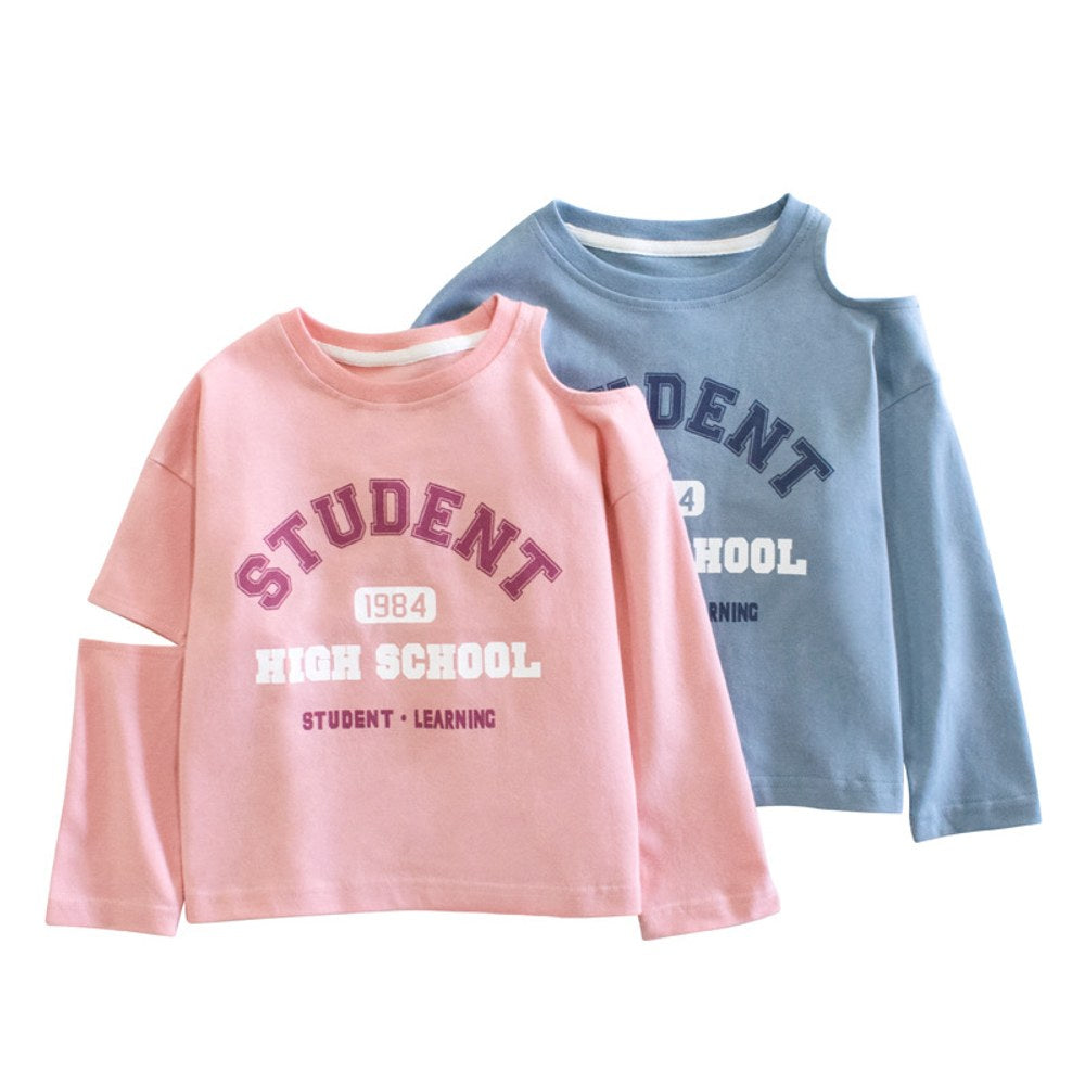 Baby Girl Slogan Pattern Off The Shoulder Design Long Sleeve Shirt