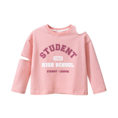 Baby Girl Slogan Pattern Off The Shoulder Design Long Sleeve Shirt