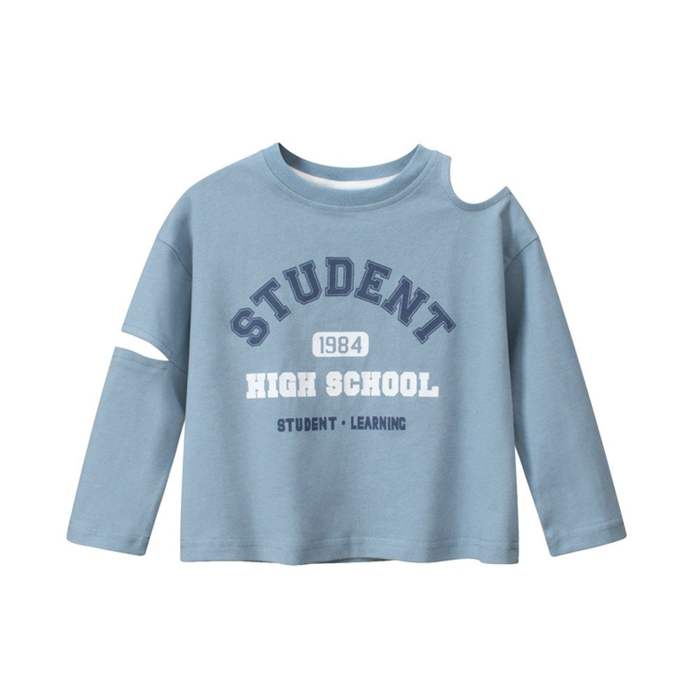 Baby Girl Slogan Pattern Off The Shoulder Design Long Sleeve Shirt