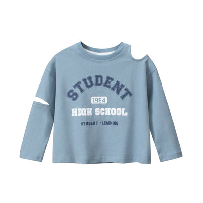 Baby Girl Slogan Pattern Off The Shoulder Design Long Sleeve Shirt