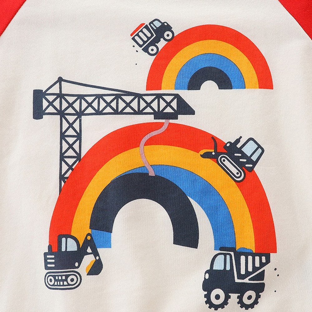 Baby Boy Rainbow & amp; Truck Pattern Simple Colorblock Design Hoodie