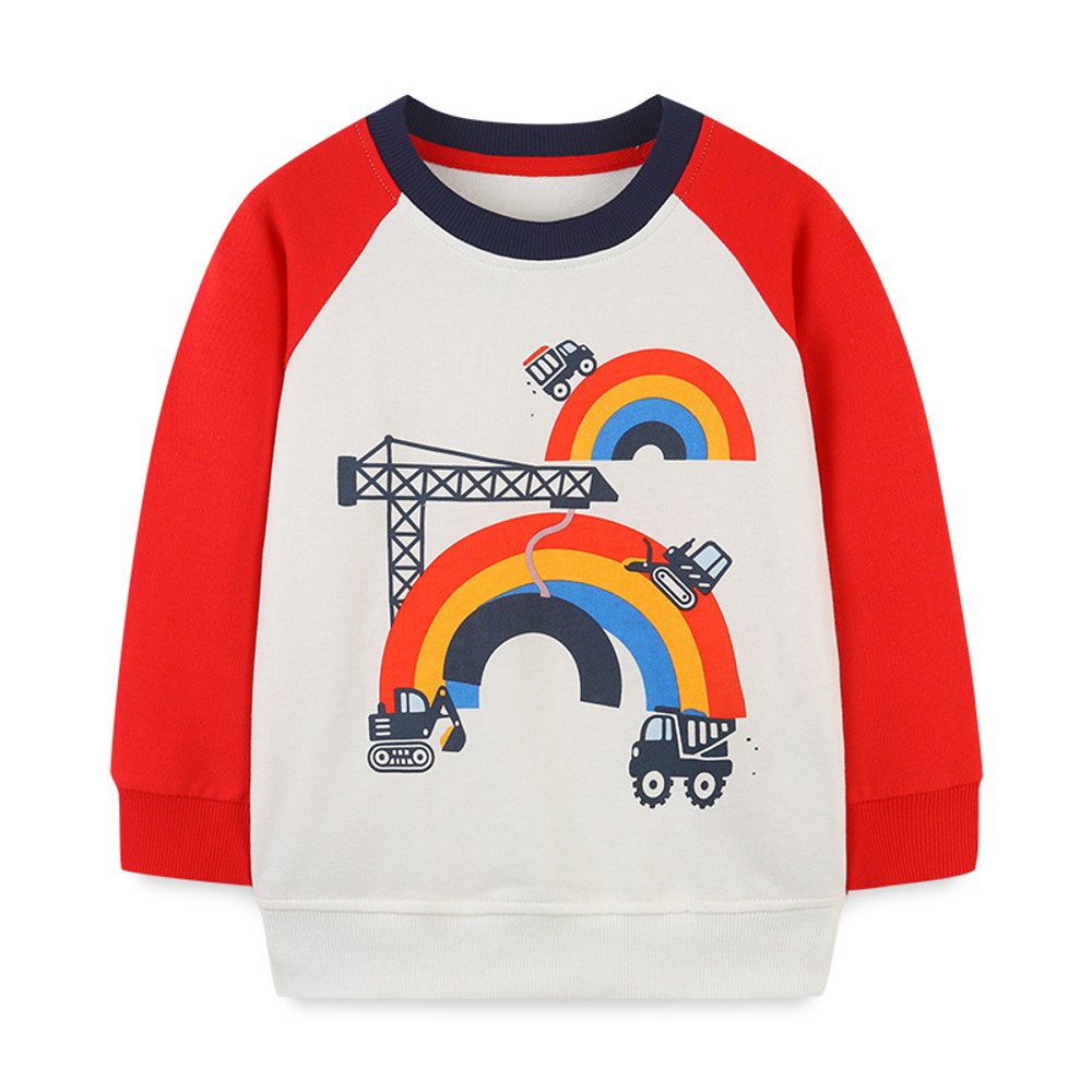 Baby Boy Rainbow & amp; Truck Pattern Simple Colorblock Design Hoodie