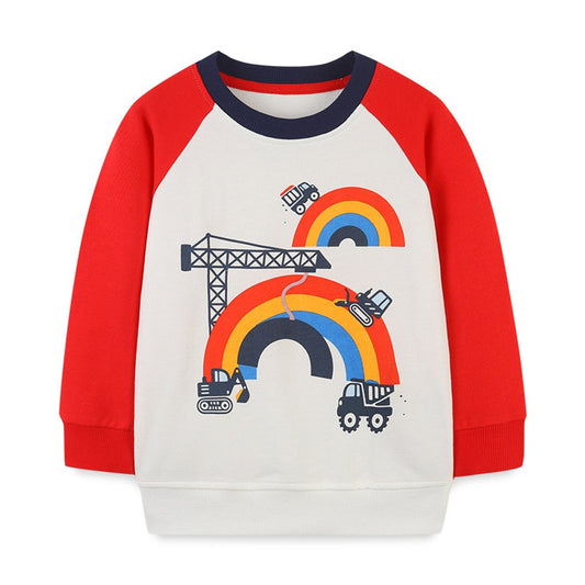 Baby Boy Rainbow & amp; Truck Pattern Simple Colorblock Design Hoodie