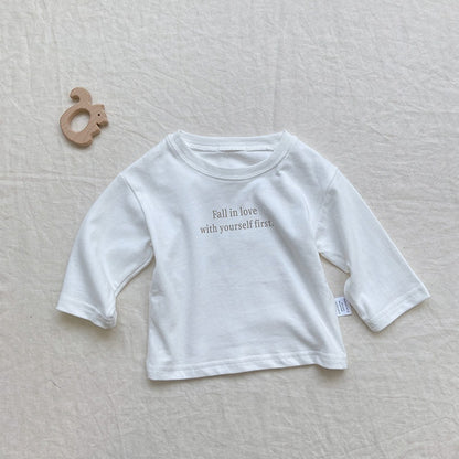 Baby Slogan Print Pattern Pullover Loose Long Sleeve Shirt
