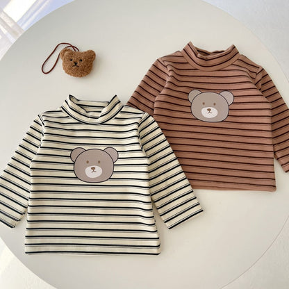Baby Striped & amp; Bear Pattern High Neck Design Cute Shirt