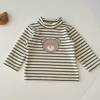 Baby Striped & amp; Bear Pattern High Neck Design Cute Shirt