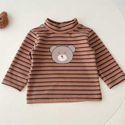 Baby Striped & amp; Bear Pattern High Neck Design Cute Shirt