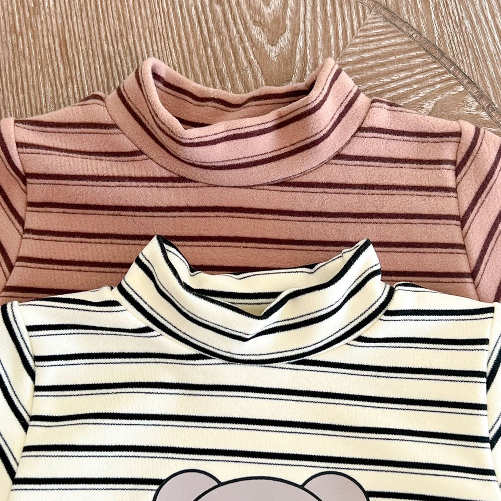 Baby Striped & amp; Bear Pattern High Neck Design Cute Shirt