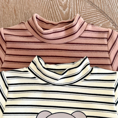 Baby Striped & amp; Bear Pattern High Neck Design Cute Shirt
