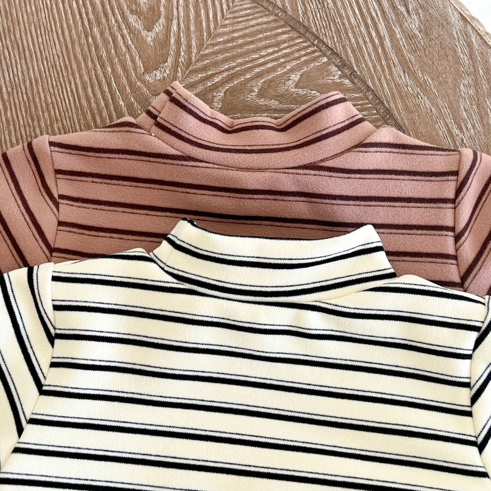 Baby Striped & amp; Bear Pattern High Neck Design Cute Shirt