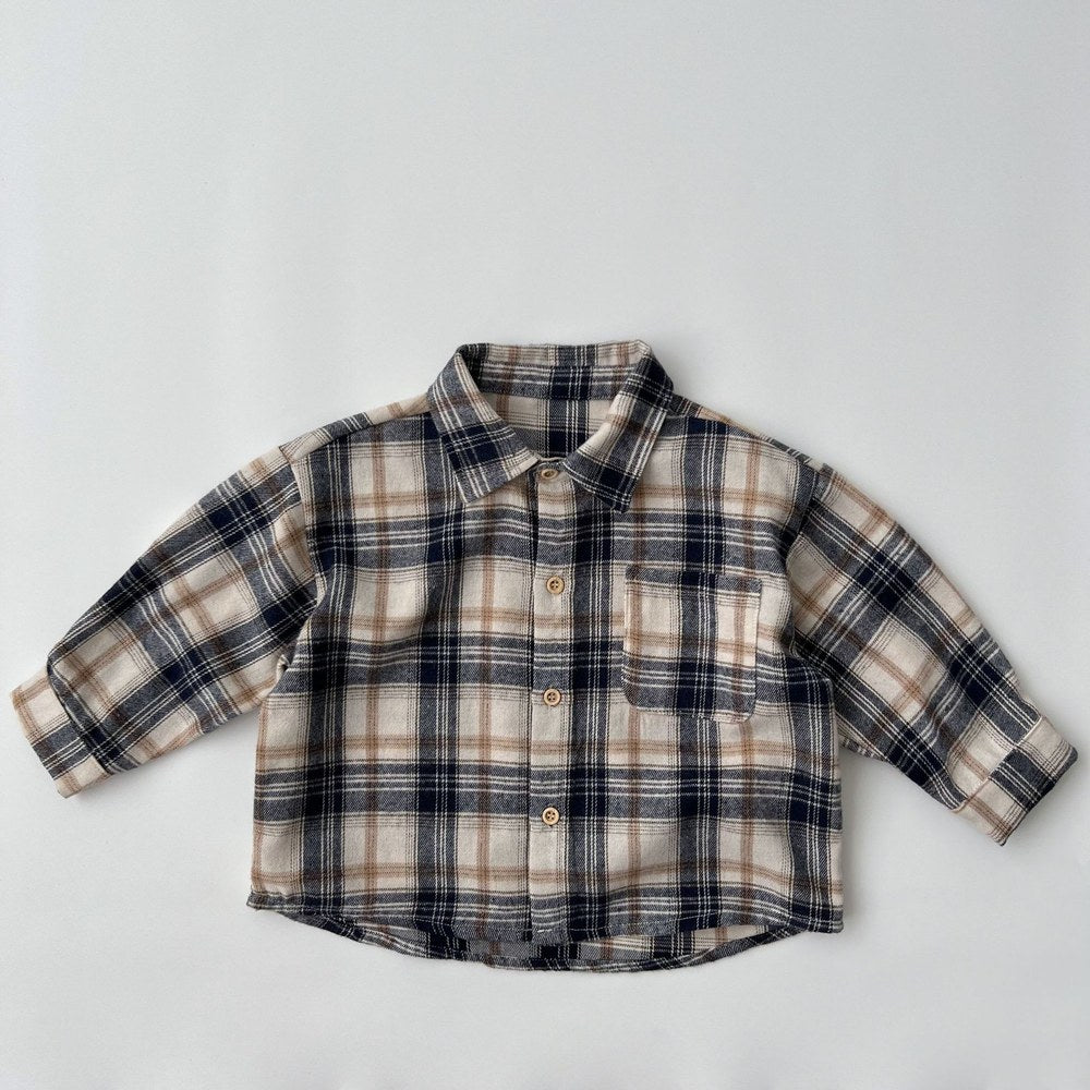 Baby Plaid Pattern Single Breasted Design Polo Neck Shirt